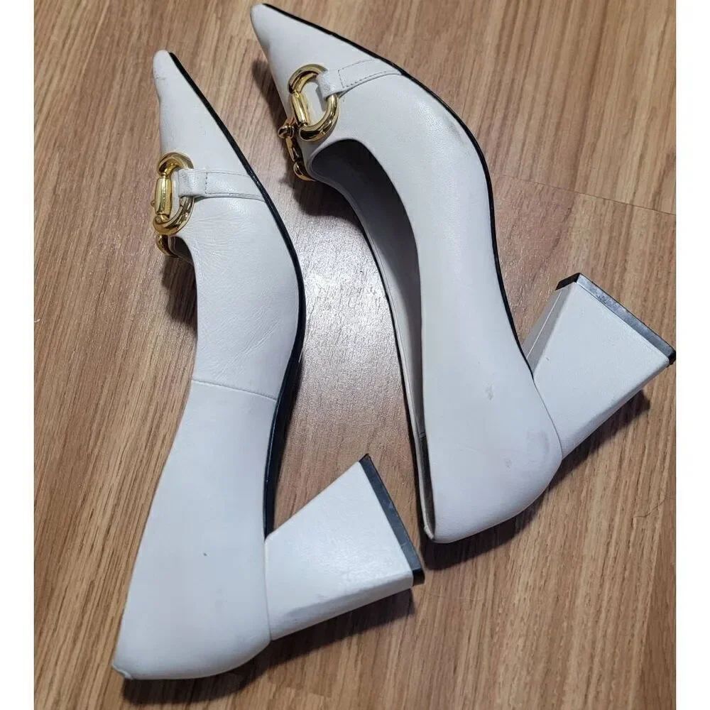 Jeffery Campbell Happy Hour Ivory/Gold  Pointed Toe Pump 6.5 - Picture 5 of 7